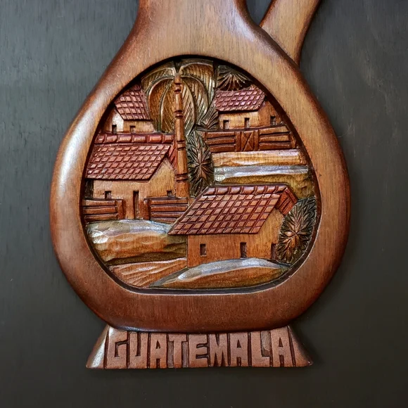 Vintage Handmade Wooden Folk Art Guatemala Wall Hanging Wood Carving